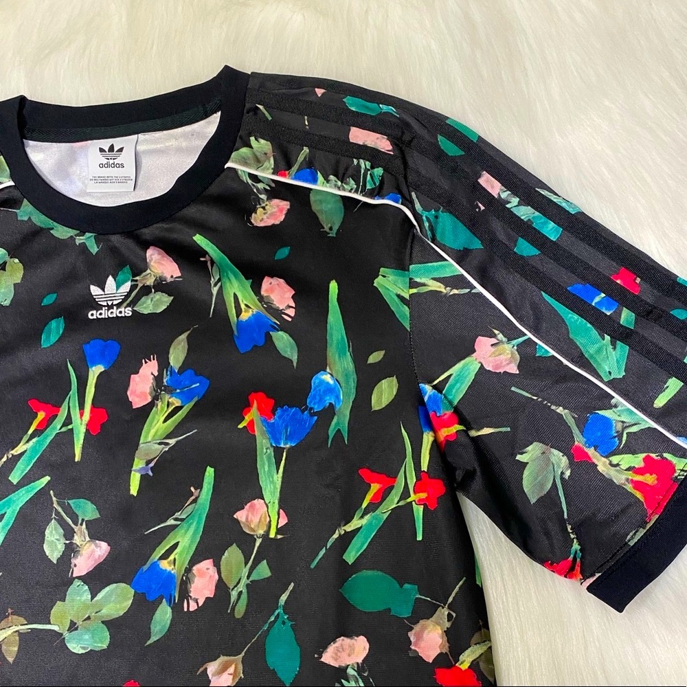 Adidas Floral Dress Athleisure Streetwear Y2K Black Print Mini Tunic New - Picture 5 of 12